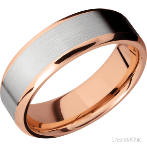 Lashbrook 14K Rose Gold with Polish, Polish Finish and 14K White Gold Inlay Wedding Bands