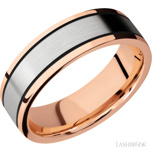 Lashbrook 14K Rose Gold with Polish Finish and 14K White Gold Inlay Wedding Bands