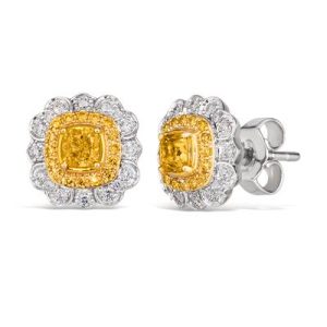 Le Vian Couture® Earrings featuring 1/2 cts. Fancy Yellow Diamond , 1/5 cts. Vanilla Diamonds® set in P14 Two Tone Gold