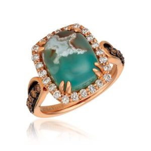 Le Vian® Ring featuring 6 cts. Peacock Aquaprase™, 1/4 cts. Chocolate Diamonds® , 1/2 cts. Nude Diamonds™ set in 14K Strawberry Gold®