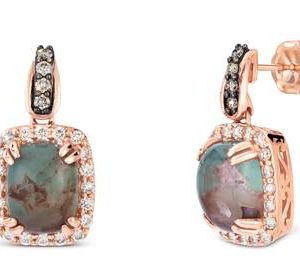 Le Vian® Earrings featuring 6 1/2 cts. Peacock Aquaprase™, 1/6 cts. Chocolate Diamonds® , 5/8 cts. Nude Diamonds™ set in 14K Strawberry Gold®