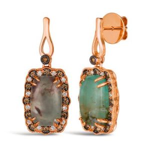 Le Vian® Earrings featuring 7 1/5 cts. Peacock Aquaprase™, 1/4 cts. Chocolate Diamonds®, 1/5 cts. Nude Diamonds™ set in 14K Strawberry Gold®