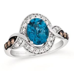 Le Vian® Ring featuring 1 7/8 cts. Deep Sea Blue Topaz™, 1/6 cts. Chocolate Diamonds® , 1/4 cts. Nude Diamonds™ set in 14K Vanilla Gold®