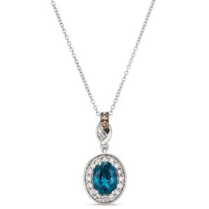 Le Vian® Pendant featuring 1 1/4 cts. Deep Sea Blue Topaz™, 1/20 cts. Chocolate Diamonds® , 1/4 cts. Nude Diamonds™ set in 14K Vanilla Gold®