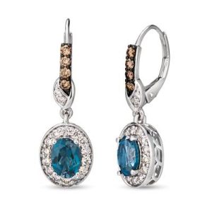 Le Vian® Earrings featuring 1 5/8 cts. Deep Sea Blue Topaz™, 1/5 cts. Chocolate Diamonds® , 1/2 cts. Nude Diamonds™ set in 14K Vanilla Gold®