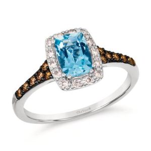 Le Vian® Ring featuring 3/4 cts. Sea Blue Aquamarine®, 1/10 cts. Chocolate Diamonds®, 1/10 cts. Nude Diamonds™ set in 14K Vanilla Gold®