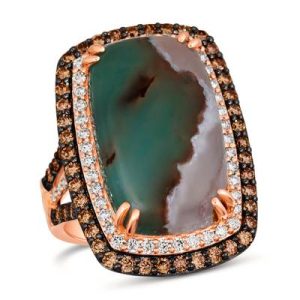 Le Vian® Ring featuring 12 cts. Peacock Aquaprase™, 1 cts. Chocolate Diamonds®, 1/2 cts. Nude Diamonds™ set in 14K Strawberry Gold®