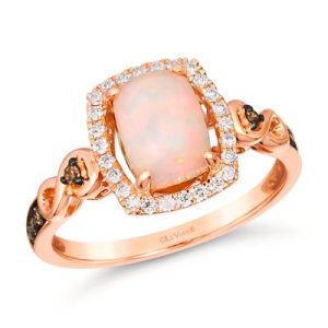 Le Vian Chocolatier® Ring featuring 5/8 cts. Neopolitan Opal™, 1/10 cts. Chocolate Diamonds® , 1/6 cts. Vanilla Diamonds® set in 14K Strawberry Gold®