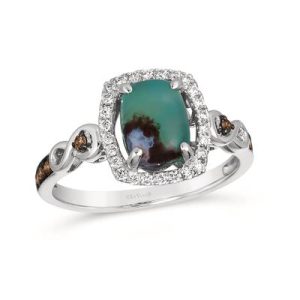 Le Vian Chocolatier® Ring featuring 1 1/5 cts. Peacock Aquaprase™, 1/10 cts. Chocolate Diamonds®, 1/6 cts. Vanilla Diamonds® set in 14K Vanilla Gold®