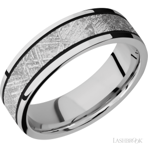 Lashbrook Cobalt Chrome with Polish Finish and Meteorite Inlay Wedding Bands