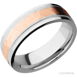 Lashbrook Cobalt Chrome with Polish, Polish Finish and 14K Rose Gold Inlay Wedding Bands