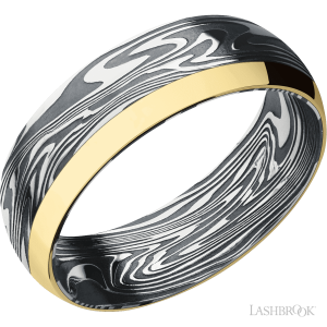 Lashbrook Kinetic with Acid Finish and 14K Yellow Gold Inlay Wedding Bands