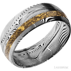 Lashbrook Tightweave with Acid Finish and Alaskan Gold Nugget Inlay and Hunter Orange Wedding Bands