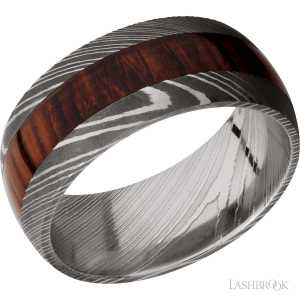Lashbrook Damascus with Acid Finish and Cocobolo Inlay Wedding Bands