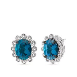 Le Vian® Earrings featuring 3 1/2 cts. Deep Sea Blue Topaz™, 1/2 cts. Nude Diamonds™ set in 14K Vanilla Gold®