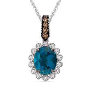 Le Vian® Pendant featuring 3 cts. Deep Sea Blue Topaz™, 1/8 cts. Chocolate Diamonds® , 1/4 cts. Nude Diamonds™ set in 14K Vanilla Gold®