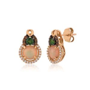 Le Vian Chocolatier® Earrings featuring 7/8 cts. Neopolitan Opal™, 1/5 cts. Pistachio Diopside®, 1/10 cts. Chocolate Diamonds® , 1/6 cts. Vanilla Diamonds® set in 14K Strawberry Gold®