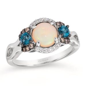 Le Vian Chocolatier® Ring featuring 3/4 cts. Neopolitan Opal™, 1/3 cts. Deep Sea Blue Topaz™, 1/8 cts. Chocolate Diamonds® , 1/20 cts. Vanilla Diamonds® set in 14K Vanilla Gold®