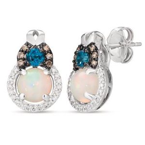 Le Vian Chocolatier® Earrings featuring 7/8 cts. Neopolitan Opal™, 1/5 cts. Deep Sea Blue Topaz™, 1/10 cts. Chocolate Diamonds® , 1/6 cts. Vanilla Diamonds® set in 14K Vanilla Gold®