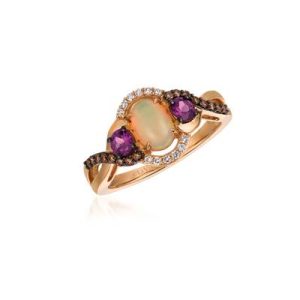 Le Vian Chocolatier® Ring featuring 3/8 cts. Neopolitan Opal™, 1/2 cts. Raspberry Rhodolite®, 1/8 cts. Chocolate Diamonds® , 1/20 cts. Vanilla Diamonds® set in 14K Strawberry Gold®