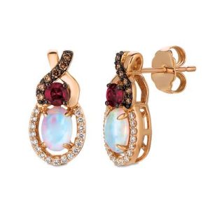 Le Vian Chocolatier® Earrings featuring 3/8 cts. Neopolitan Opal™, 1/4 cts. Raspberry Rhodolite®, 1/10 cts. Chocolate Diamonds® , 1/8 cts. Vanilla Diamonds® set in 14K Strawberry Gold®