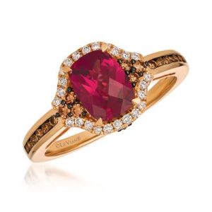 Le Vian Chocolatier® Ring featuring 1 3/4 cts. Raspberry Rhodolite®, 1/4 cts. Chocolate Diamonds® , 1/8 cts. Vanilla Diamonds® set in 14K Strawberry Gold®