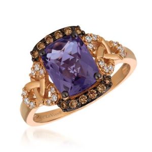 Le Vian Chocolatier® Ring featuring 1 5/8 cts. Grape Amethyst™, 1/6 cts. Chocolate Diamonds® , 1/10 cts. Vanilla Diamonds® set in 14K Strawberry Gold®