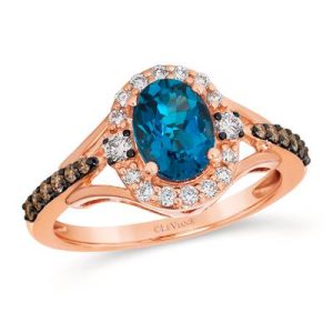 Le Vian Chocolatier® Ring featuring 1 1/4 cts. Deep Sea Blue Topaz™, 1/4 cts. Chocolate Diamonds®, 1/6 cts. Vanilla Diamonds® set in 14K Strawberry Gold®