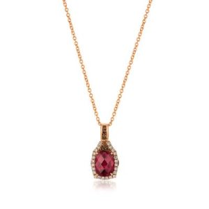 Le Vian Chocolatier® Pendant featuring 1 1/2 cts. Raspberry Rhodolite®, 1/10 cts. Chocolate Diamonds® , 1/6 cts. Vanilla Diamonds® set in 14K Strawberry Gold®