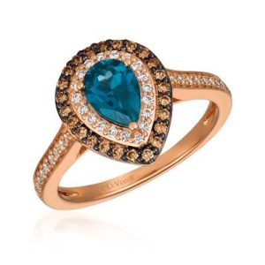 Le Vian Chocolatier® Ring featuring 3/4 cts. Deep Sea Blue Topaz™, 1/5 cts. Chocolate Diamonds® , 1/4 cts. Vanilla Diamonds® set in 14K Strawberry Gold®