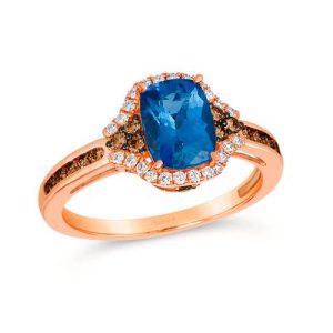 Le Vian Chocolatier® Ring featuring 1 1/4 cts. Blueberry Tanzanite®, 1/4 cts. Chocolate Diamonds® , 1/8 cts. Vanilla Diamonds® set in 14K Strawberry Gold®