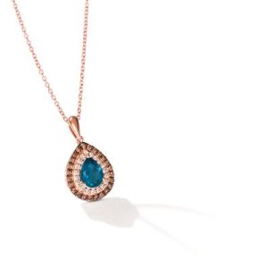 Le Vian Chocolatier® Pendant featuring 3/4 cts. Deep Sea Blue Topaz™, 1/5 cts. Chocolate Diamonds® , 1/10 cts. Vanilla Diamonds® set in 14K Strawberry Gold®