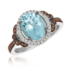 Le Vian Chocolatier® Ring featuring 2 cts. Sea Blue Aquamarine®, 1/5 cts. Chocolate Diamonds® , 1/8 cts. Vanilla Diamonds® set in 14K Vanilla Gold®