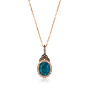 Le Vian Chocolatier® Pendant featuring 3 cts. Deep Sea Blue Topaz™, 1/20 cts. Chocolate Diamonds® , 1/6 cts. Vanilla Diamonds® set in 14K Strawberry Gold®