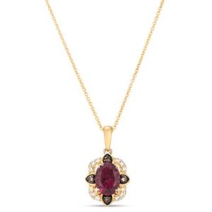 Le Vian® Pendant featuring 1 1/3 cts. Raspberry Rhodolite®, 1/10 cts. Nude Diamonds™ , 1/20 cts. Chocolate Diamonds® set in 14K Honey Gold™
