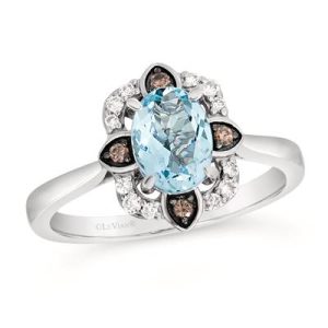 Le Vian® Ring featuring 7/8 cts. Sea Blue Aquamarine®, 1/10 cts. Nude Diamonds™ , 1/20 cts. Chocolate Diamonds® set in 14K Vanilla Gold®
