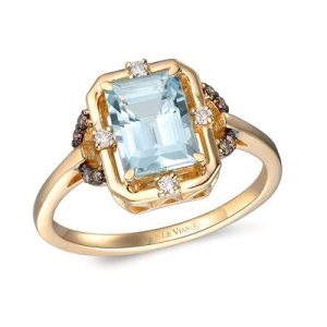 Le Vian® Ring featuring 1 1/4 cts. Sea Blue Aquamarine®, 1/20 cts. Nude Diamonds™, 1/20 cts. Chocolate Diamonds® set in 14K Honey Gold™