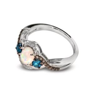 Le Vian Chocolatier® Ring featuring 3/8 cts. Neopolitan Opal™, 1/3 cts. Deep Sea Blue Topaz™, 1/8 cts. Chocolate Diamonds® , 1/20 cts. Vanilla Diamonds® set in 14K Vanilla Gold®