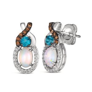 Le Vian Chocolatier® Earrings featuring 3/8 cts. Neopolitan Opal™, 1/5 cts. Deep Sea Blue Topaz™, 1/10 cts. Chocolate Diamonds® , 1/8 cts. Vanilla Diamonds® set in 14K Vanilla Gold®