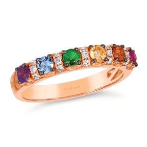 Le Vian® Ring featuring 1/10 cts. Spessartite, 1/10 cts. Forest Green Tsavorite™, 1/10 cts. Cinnamon Citrine®, 1/10 cts. Dark Amethyst, 1/10 cts. Passion Ruby™, 1/10 cts. Blueberry Sapphire™, 1/10 cts. Nude Diamonds™ set in 14K Strawberry Gold®