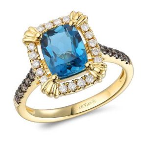 Le Vian® Ring featuring 2 1/4 cts. Deep Sea Blue Topaz™, 1/5 cts. Chocolate Diamonds® , 1/5 cts. Nude Diamonds™ set in 14K Honey Gold™