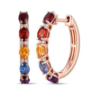 Le Vian® Earrings featuring 1/2 cts. Raspberry Rhodolite®, 3/8 cts. Spessartite, 1/3 cts. Blueberry Sapphire™, 1/4 cts. Grape Amethyst™, 1/4 cts. Cinnamon Citrine®, 1/10 cts. Vanilla Diamonds® set in 14K Strawberry Gold®