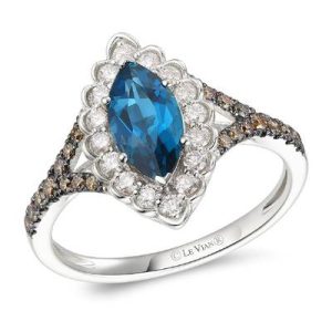 Le Vian® Ring featuring 1 cts. Deep Sea Blue Topaz™, 1/5 cts. Chocolate Diamonds®, 1/4 cts. Nude Diamonds™ set in 14K Vanilla Gold®