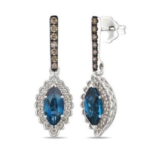 Le Vian® Earrings featuring 1 cts. Deep Sea Blue Topaz™, 1/8 cts. Chocolate Diamonds® , 1/4 cts. Nude Diamonds™ set in 14K Vanilla Gold®