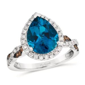 Le Vian® Ring featuring 3 cts. Deep Sea Blue Topaz™, 1/3 cts. Nude Diamonds™, 1/10 cts. Chocolate Diamonds® set in 14K Vanilla Gold®