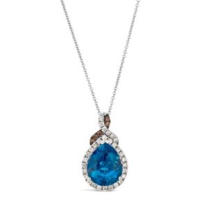 Le Vian® Pendant featuring 3 cts. Deep Sea Blue Topaz™, 1/4 cts. Nude Diamonds™, 1/20 cts. Chocolate Diamonds® set in 14K Vanilla Gold®