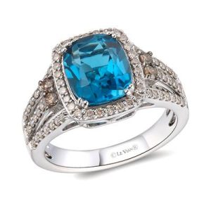 Le Vian® Ring featuring 3 1/4 cts. Deep Sea Blue Topaz™, 1/8 cts. Chocolate Diamonds® , 1/2 cts. Nude Diamonds™ set in 14K Vanilla Gold®
