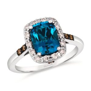 Le Vian® Ring featuring 2 1/4 cts. Deep Sea Blue Topaz™, 1/5 cts. Nude Diamonds™ , 1/20 cts. Chocolate Diamonds® set in 14K Vanilla Gold®