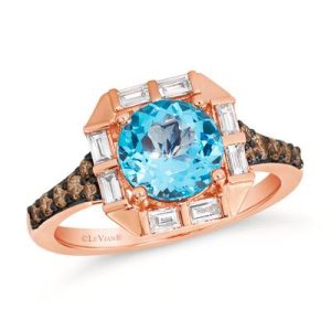 Le Vian Chocolatier® Ring featuring 2 5/8 cts. Blue Topaz, 1/4 cts. Chocolate Diamonds®, 1/4 cts. Vanilla Diamonds® set in 14K Strawberry Gold®