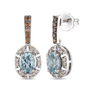 Le Vian® Earrings featuring 3/4 cts. Sea Blue Aquamarine®, 1/10 cts. Chocolate Diamonds®, 1/6 cts. Nude Diamonds™ set in 14K Vanilla Gold®